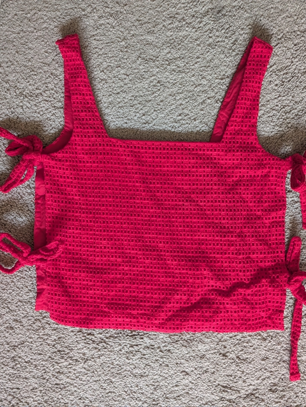 Glassons Apple Red Crochet Tie-Side Crop Top